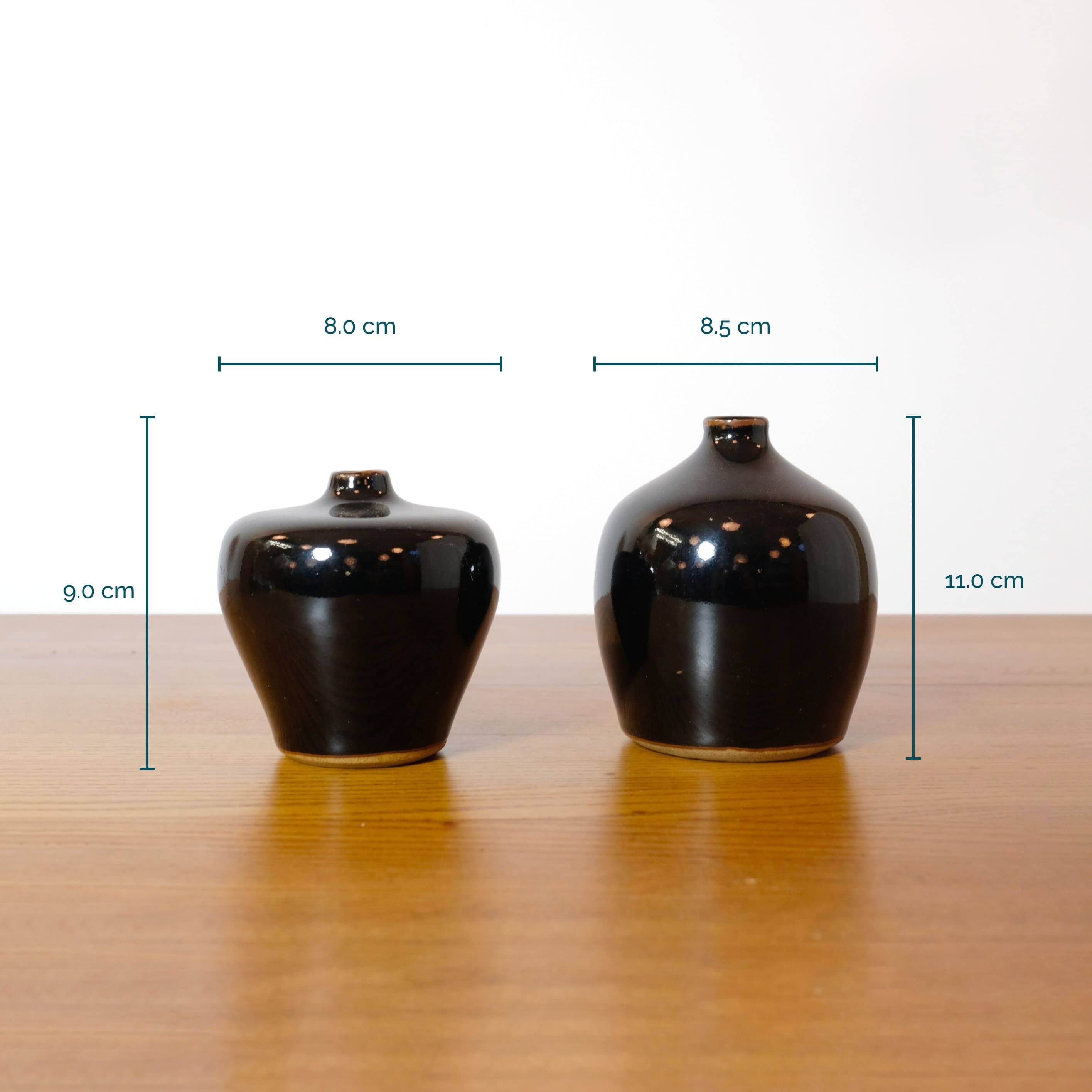 Laslo for Mikasa, two small black vases from the 80s.