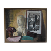 Roger Cortet (1910-1978) Nature Morte à La Sculpture Blanche Huile Sur Toile Signée