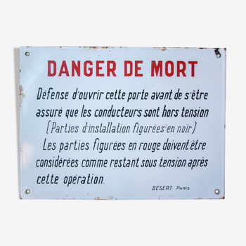 Enamelled "danger of death" plaque