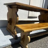 Monastery table and bench set in solid chestnut