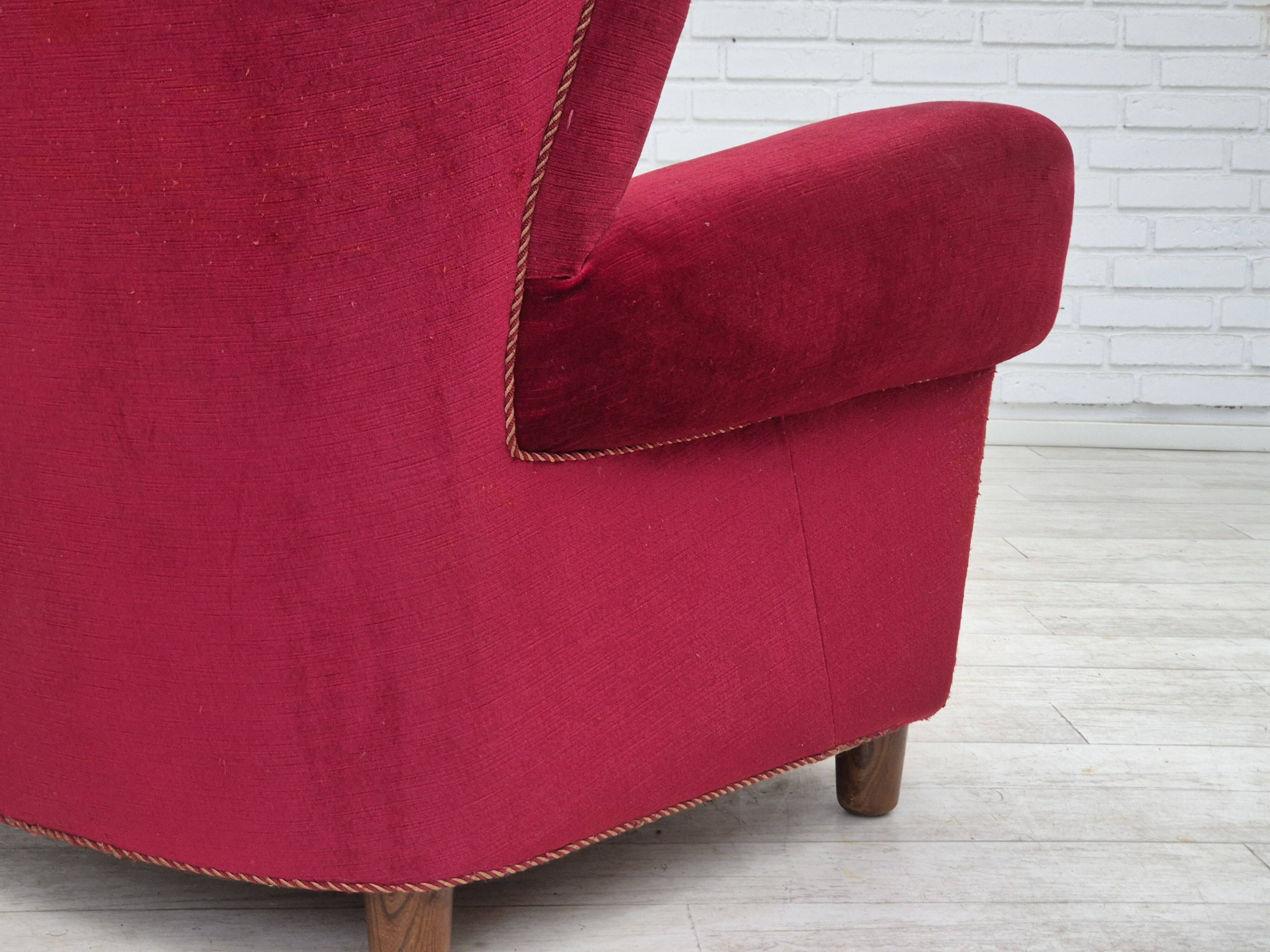 1960s, Danish relax armchair, original condition, red furniture velour.