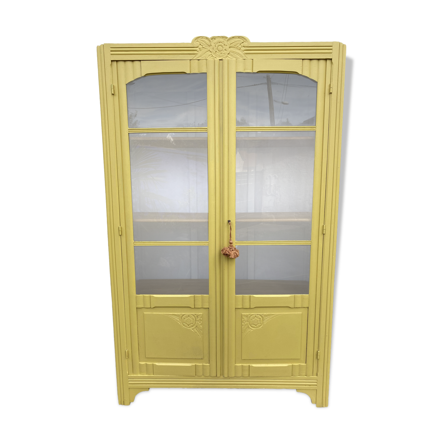 Antique yellow display cabinet