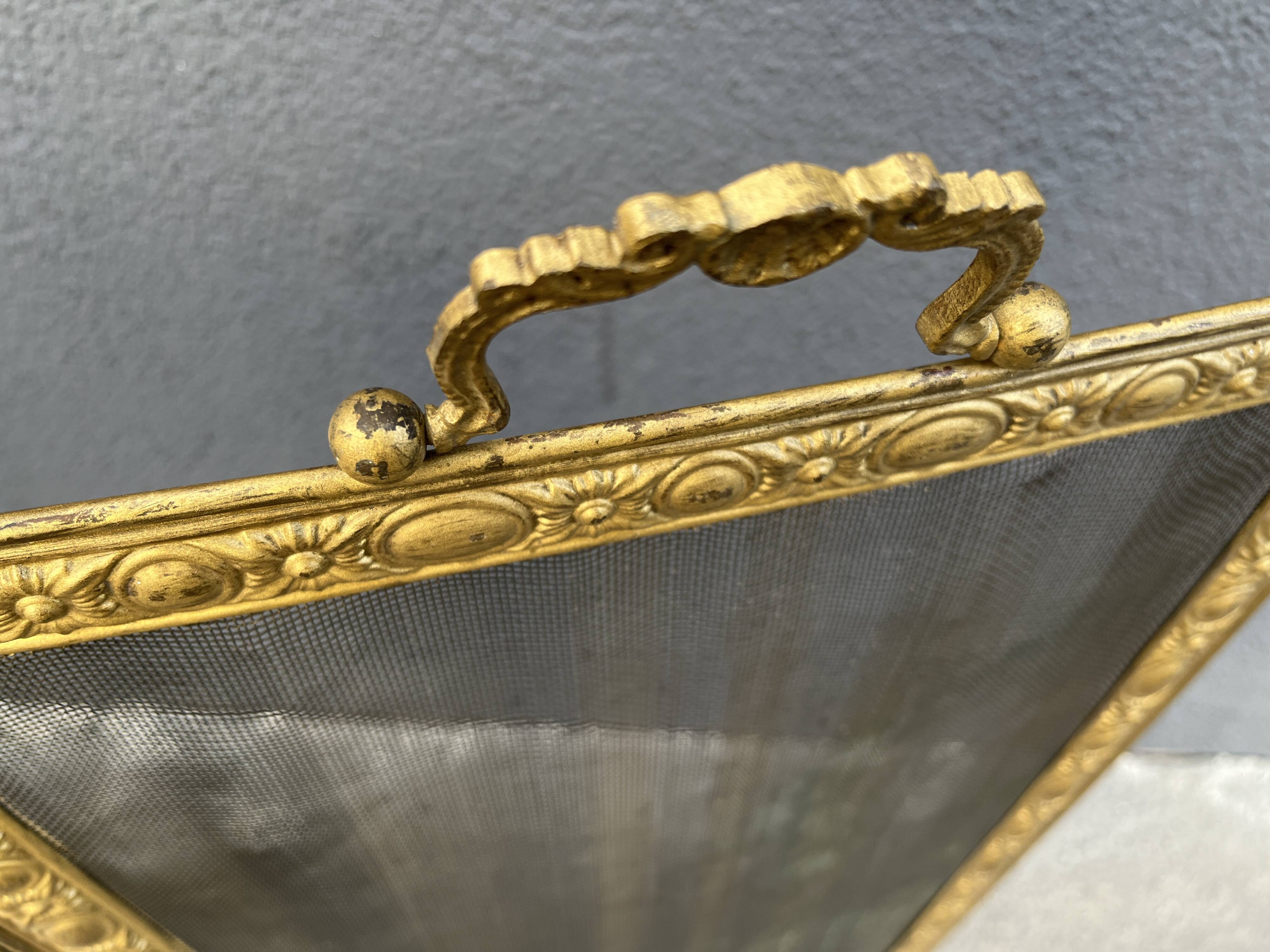 Antique 19th century fireplace screen, Bouhon Frères spark arrester