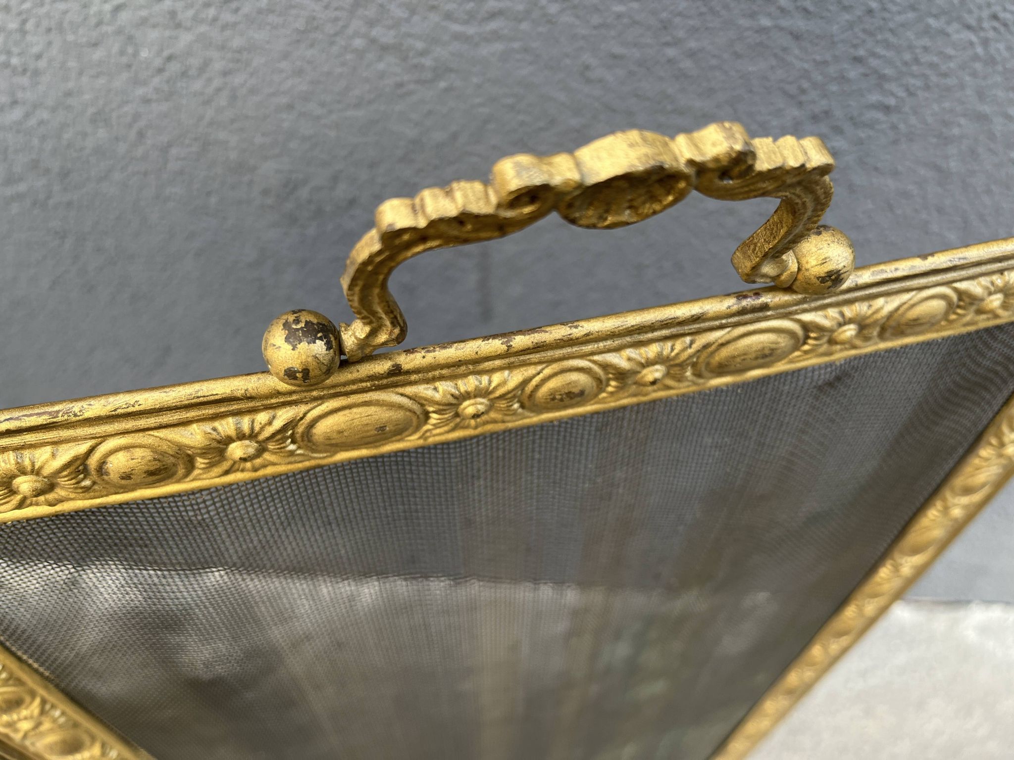 Antique 19th century fireplace screen, Bouhon Frères spark arrester
