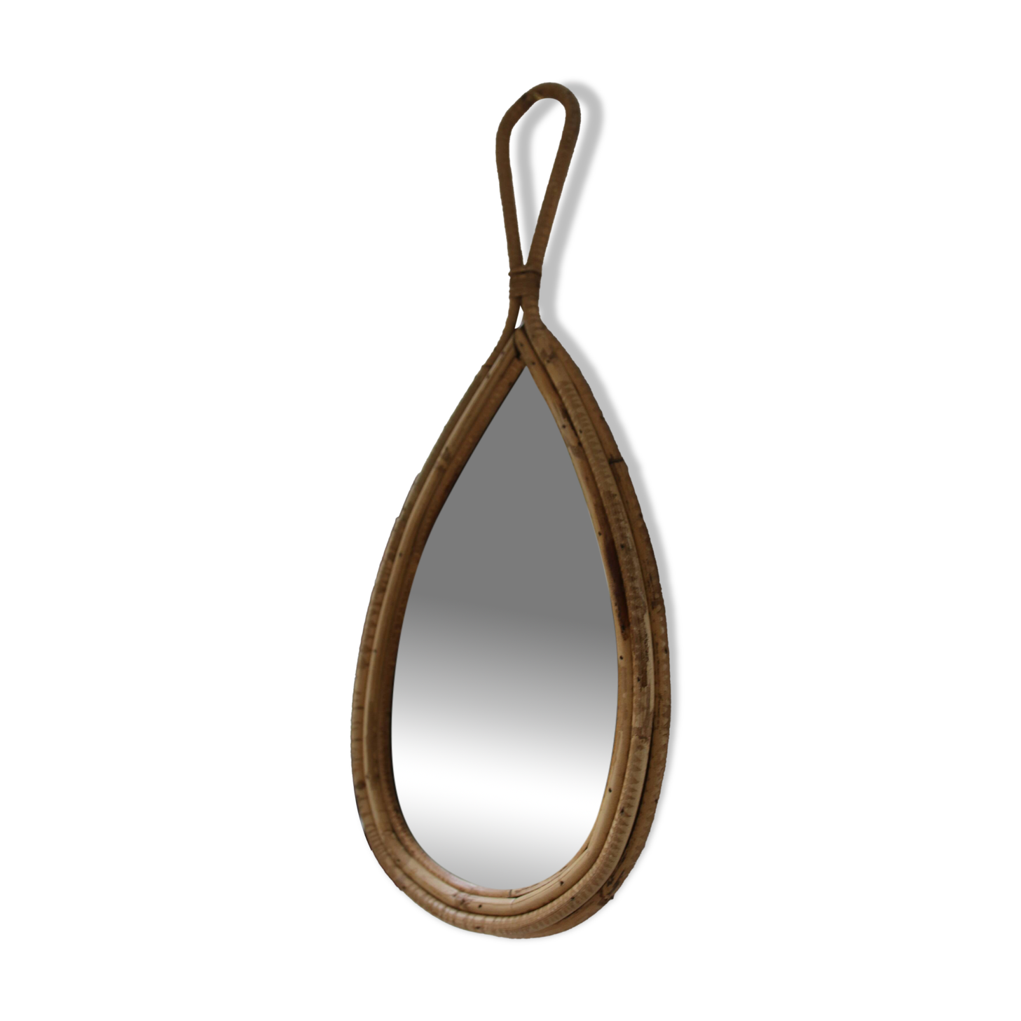 Vintage rattan teardrop mirror