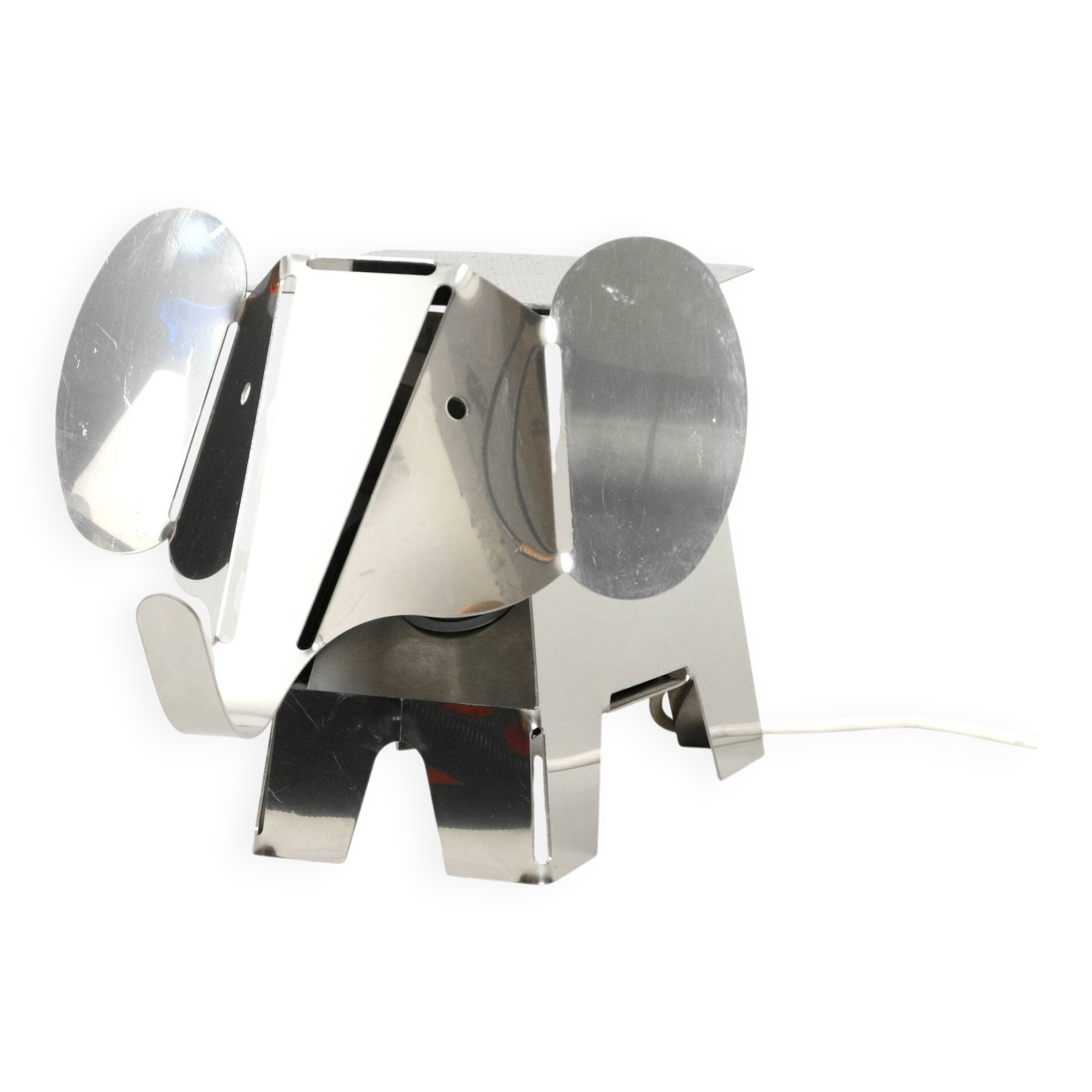 80s heavy metal chrome elephant floor lamp as side table Postmodern design