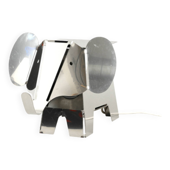 80s heavy metal chrome elephant floor lamp as side table Postmodern design