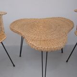 Vintage rattan chairs with table, 1950s, set of 3