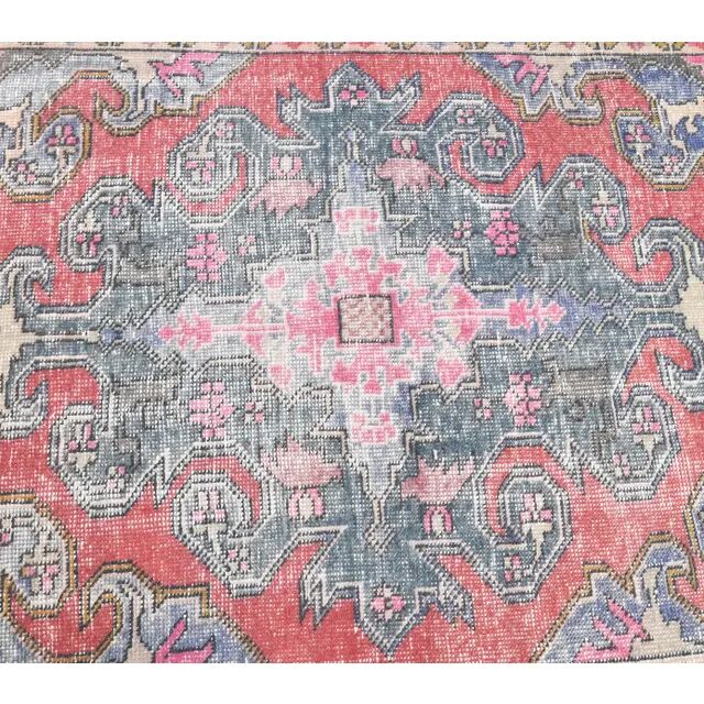 Vintage Turkish Hand-Knotted Geometric Runner Rug 123x209