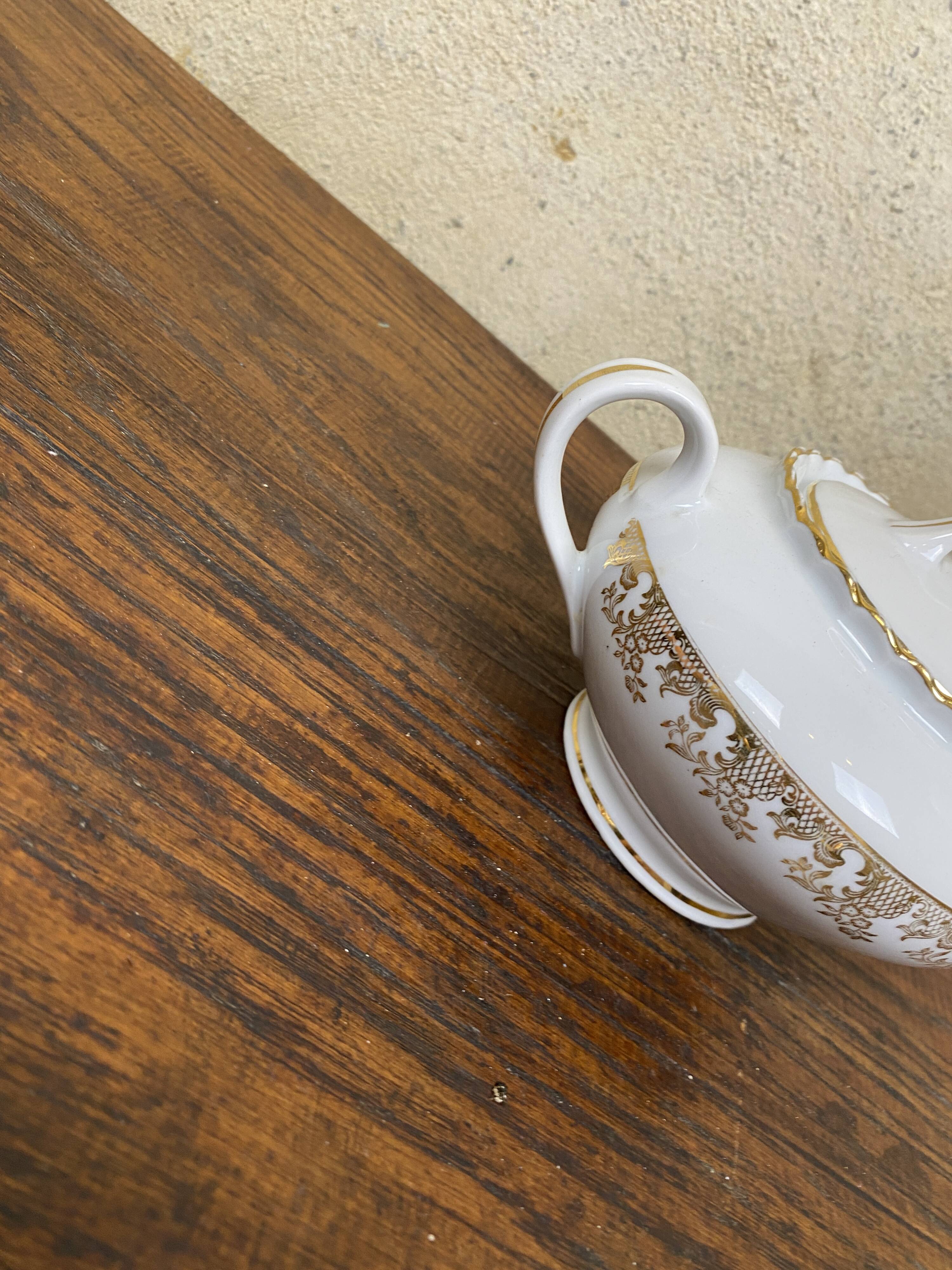 ADP France white and gold porcelain sugar bowl