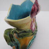 Former art nouveau planter in colorful dabbling iris décor