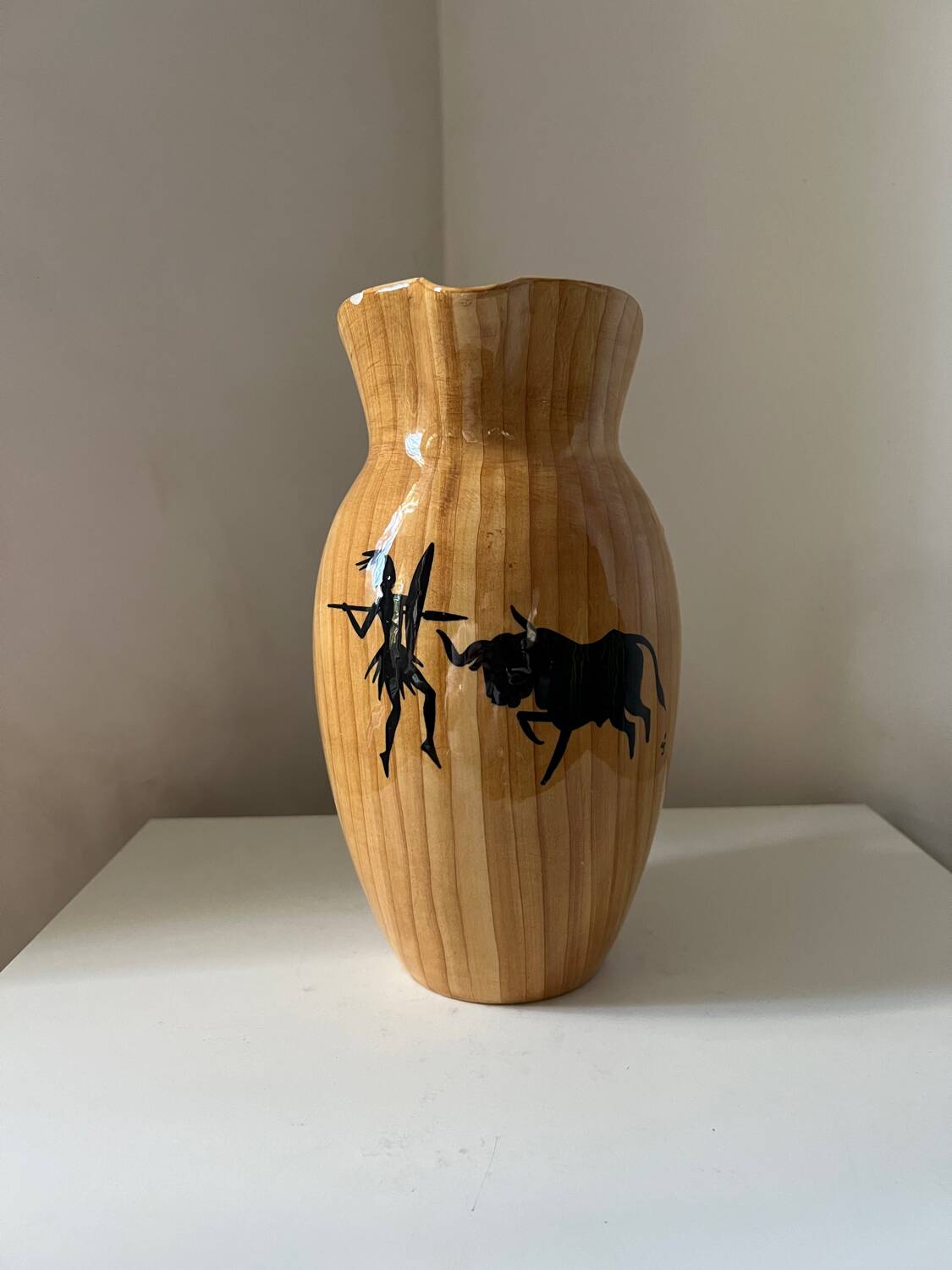 Vallauris Grandjean Jourdan pitcher with wood effect, 1950