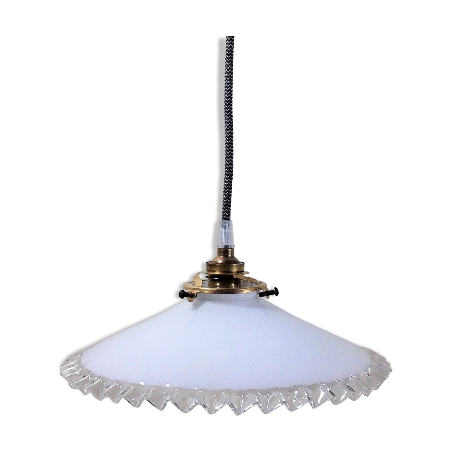 Transparent pleated white opaline hanging