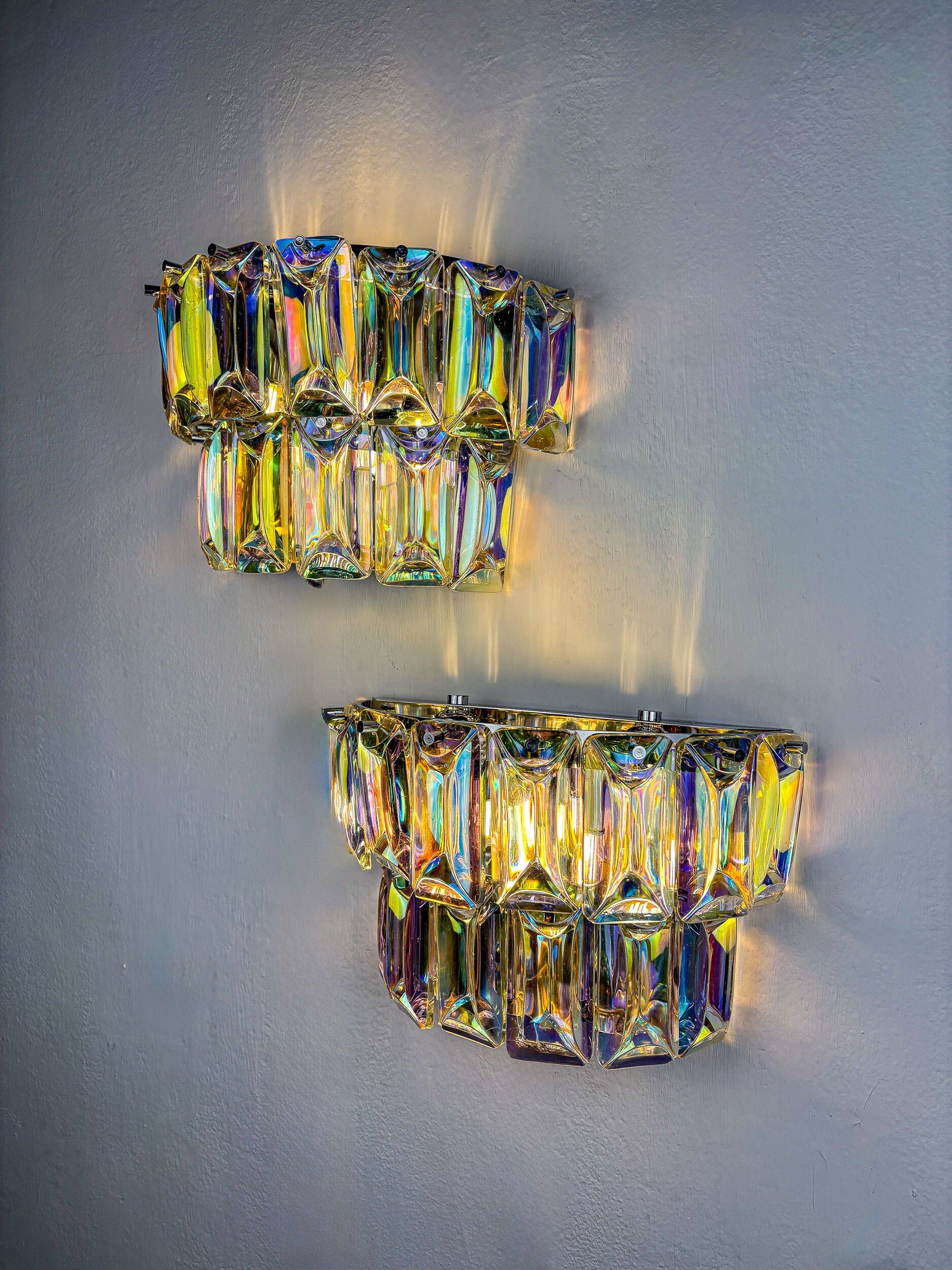 Pair of 2-tier Paolo Venini iridescent Murano glass wall lights, Italy, 1970s