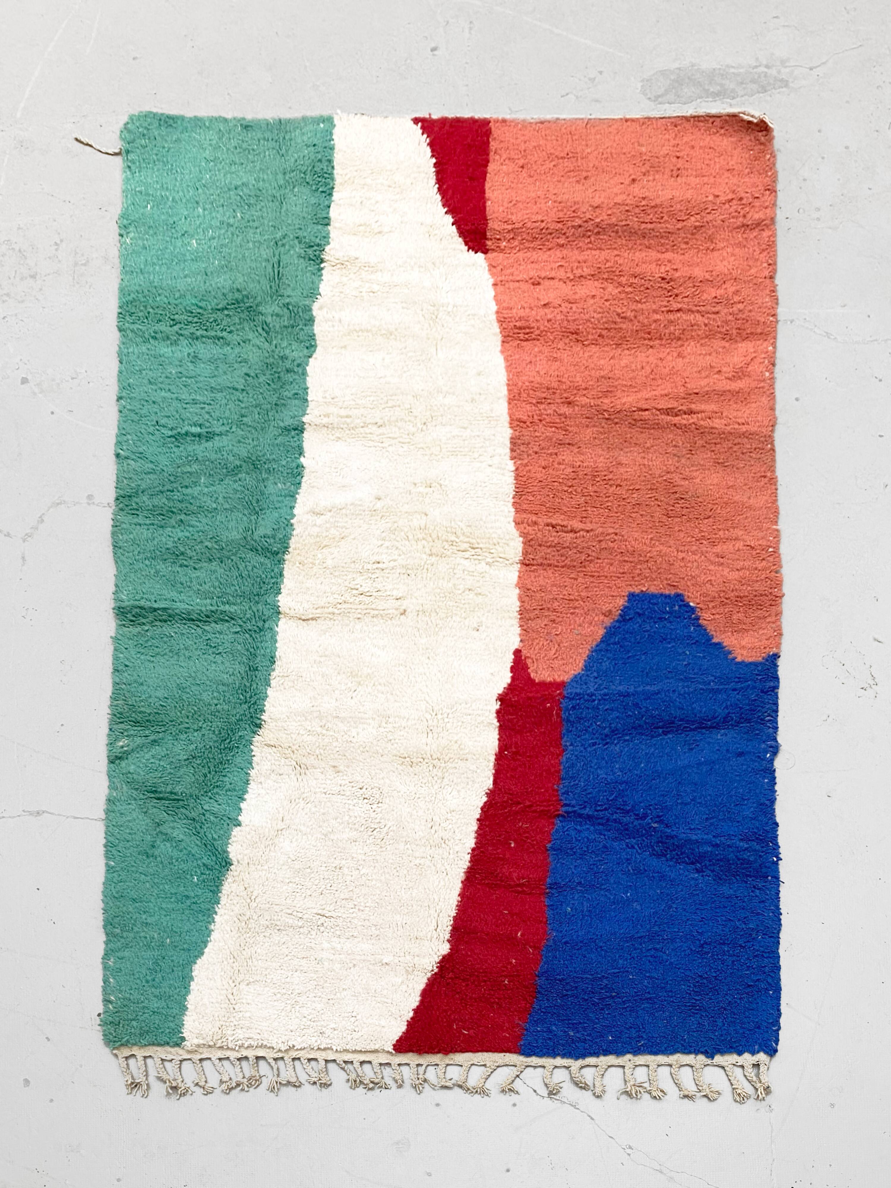 Moroccan Berber Beni Ouarain rug with colorful patterns, 2.57 x 1.56 m