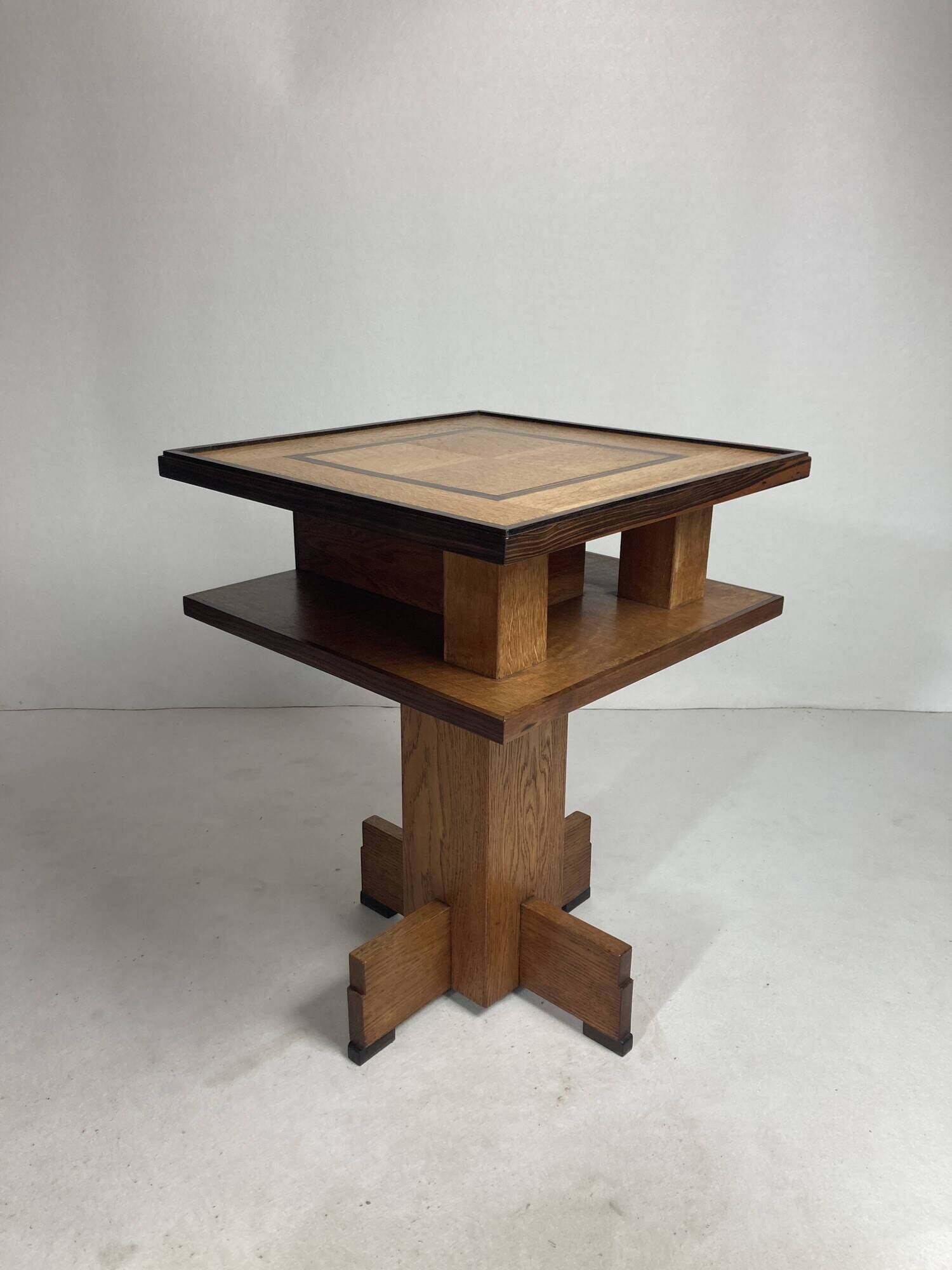 Dutch art deco Amsterdam school oak and coromandel side table, 1930s