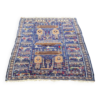 Persian wool rug blue abstract patterns 190x110cm