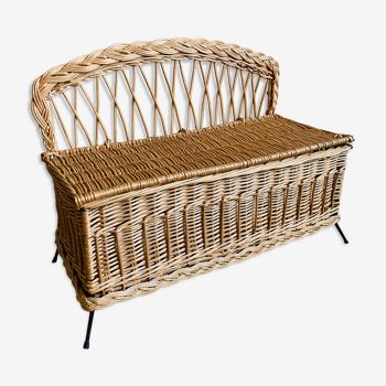 Vintage wicker bench box