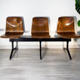Suite of 3 wooden chairs on Mullca beam