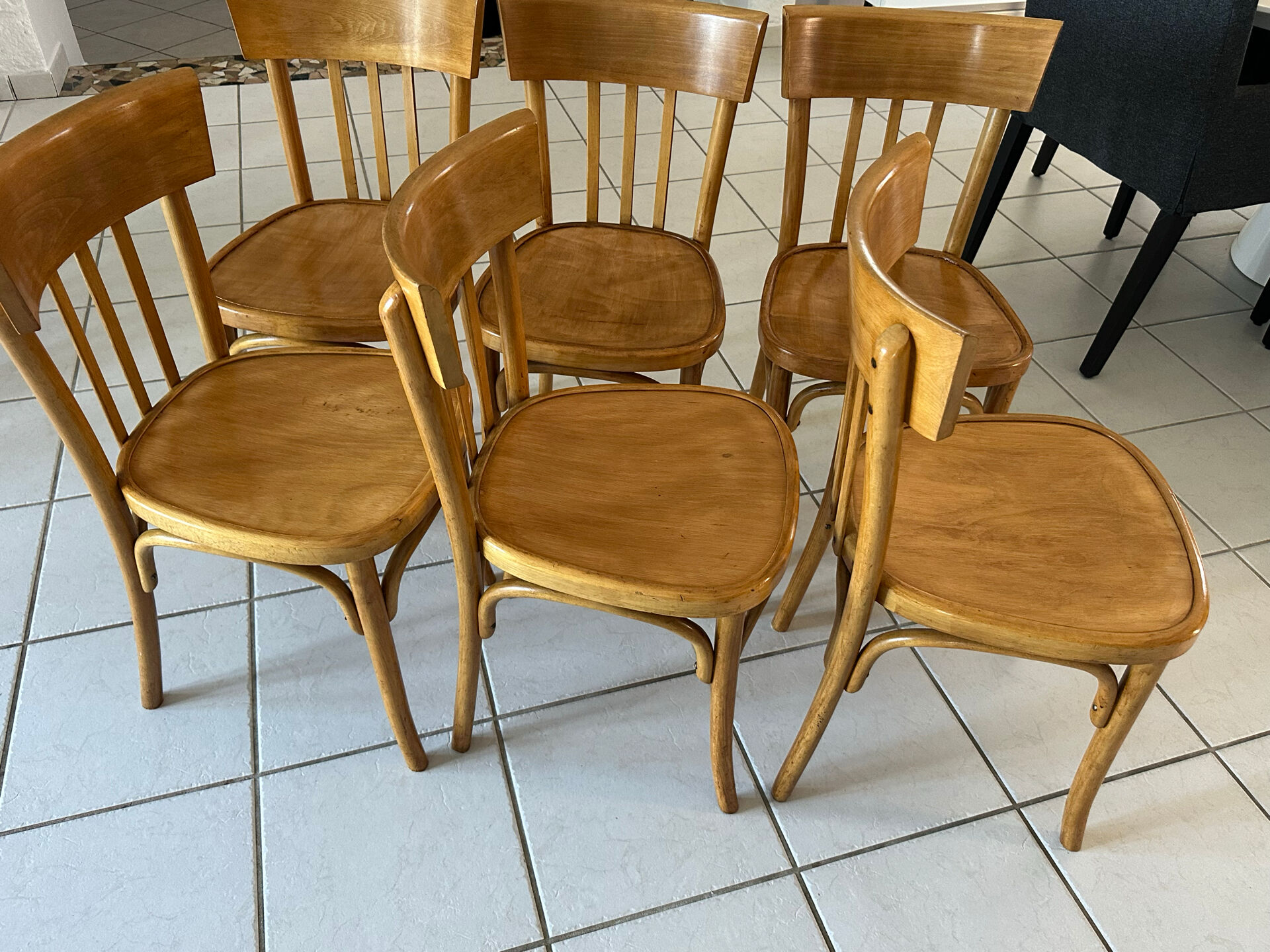 Set of 6 vintage SNCF bistro chairs from the 1960s.