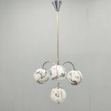 Art Deco Chandelier, Marble Glass, Brass & Chrome, 1930s