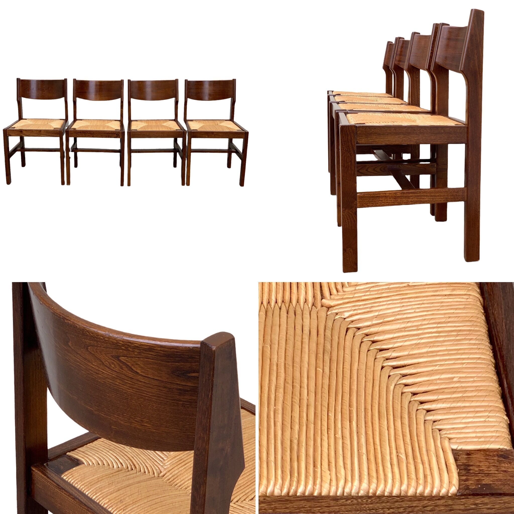 Mulched chairs in vintage solid elm 1960