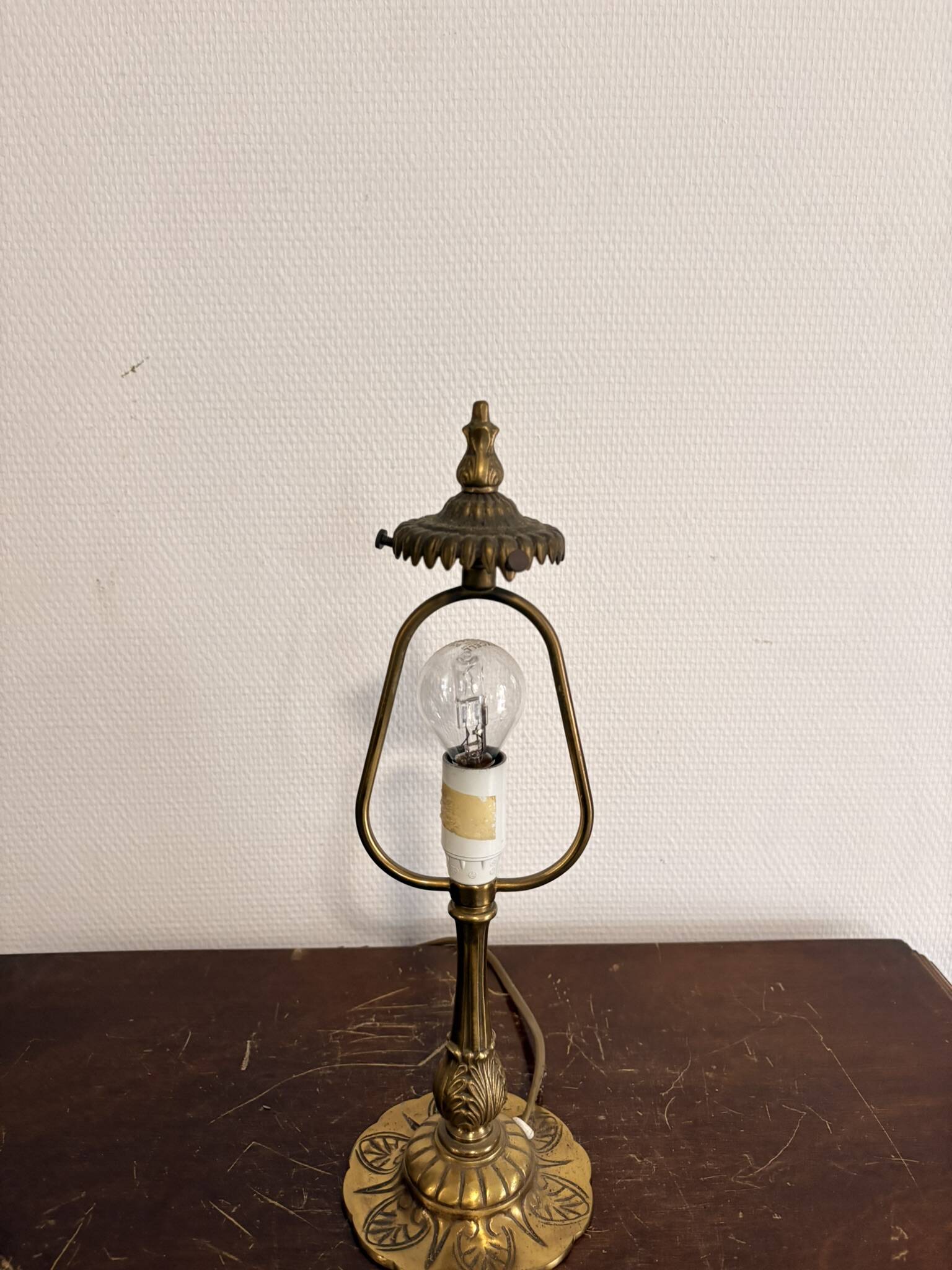 Antique Bouillotte Table Lamp Brass Chiseled Louis XVI Style