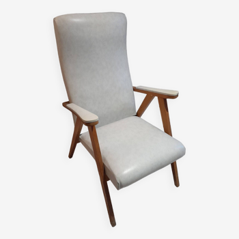 Fauteuil pieds compas scandinave vintage blanc