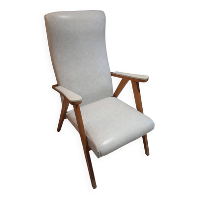 Fauteuil pieds compas scandinave vintage blanc