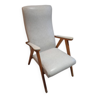 Fauteuil pieds compas scandinave vintage blanc