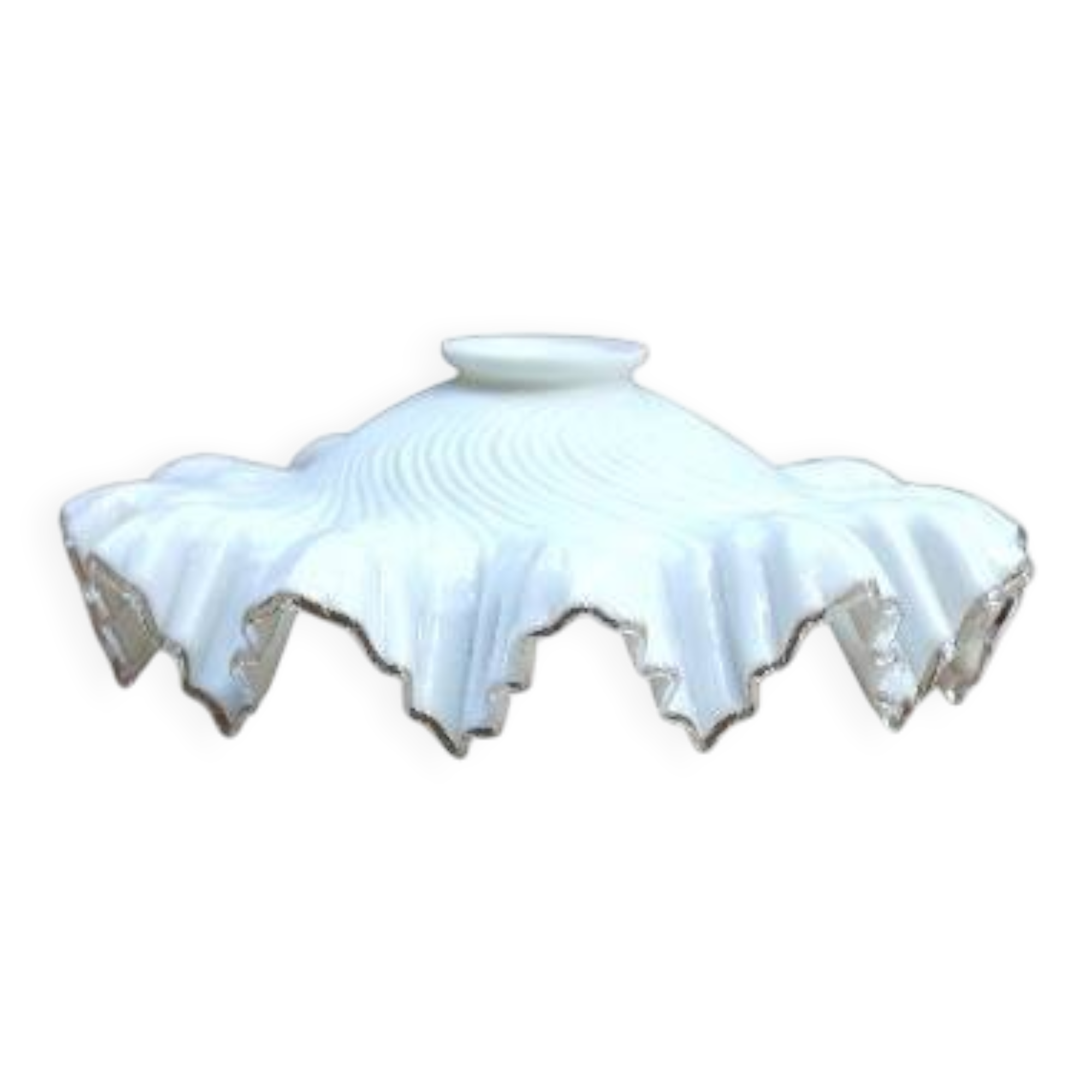 Abat-jour Art déco en verre blanc laiteux cannelé/style mouchoir avec bordure