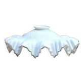 Abat-jour Art déco en verre blanc laiteux cannelé/style mouchoir avec bordure