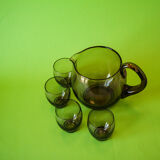 Carafe and set of smoked glasses