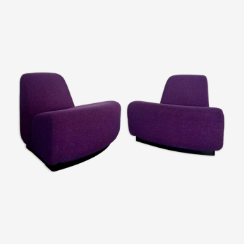 Lot 2 chauffeuses fauteuils  Space Age design des années 70 tissu violet fauteuil vintage