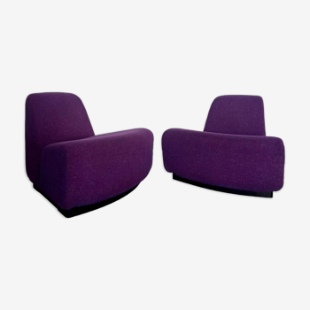 Lot 2 low chairs Space Age design from the 70s purple fabric vintage armchair