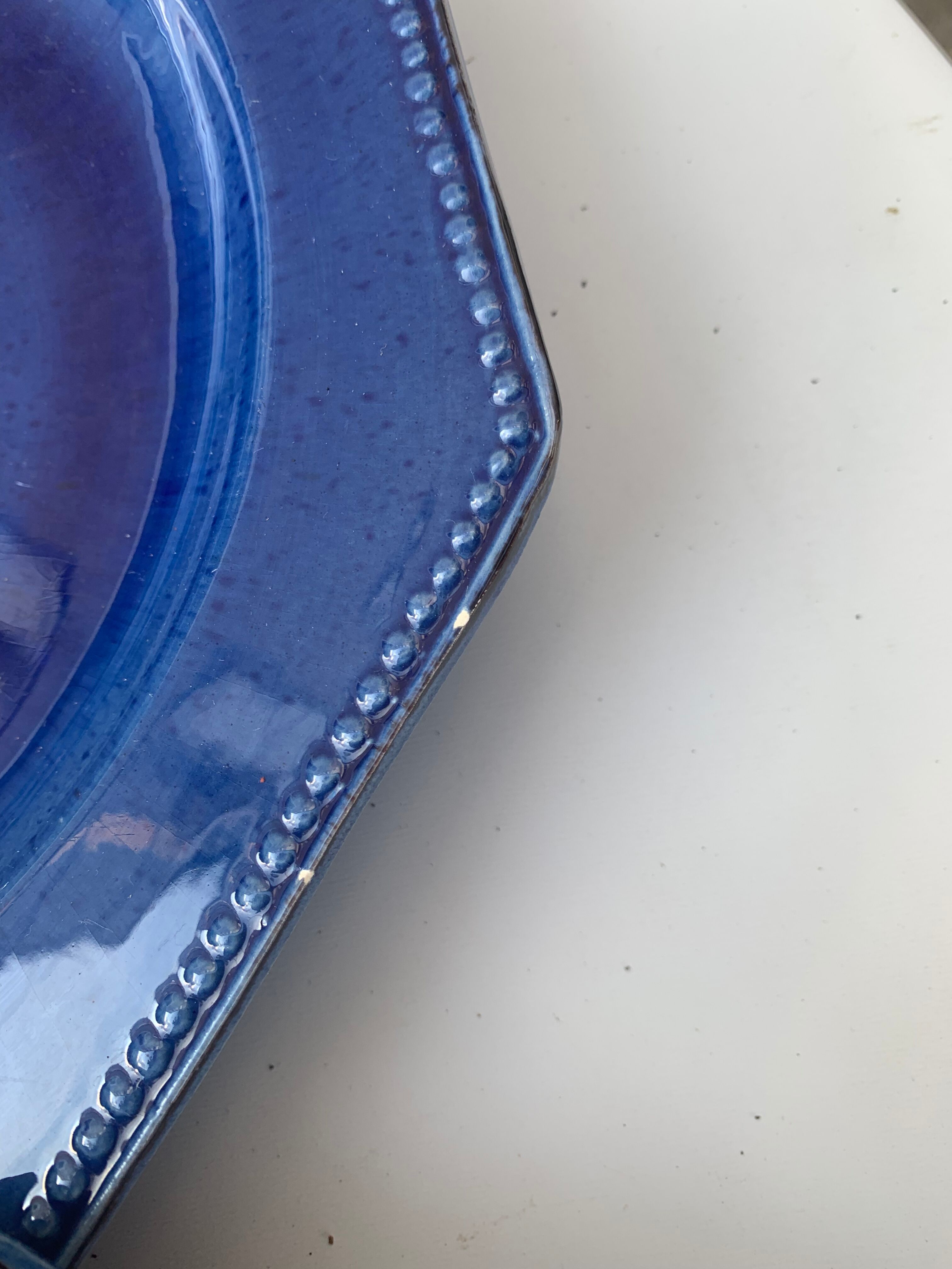 4 octagonal flat plates terre de Provence blue ceramic glazed vintage