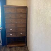 Antique tradesman's cabinet with 12 flap drawers + oak niche - 1930s