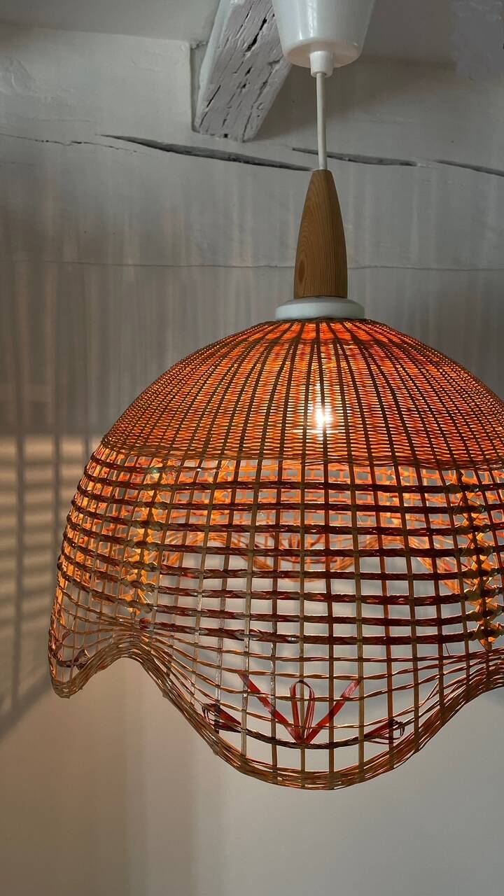 Vintage wicker flower pendant light