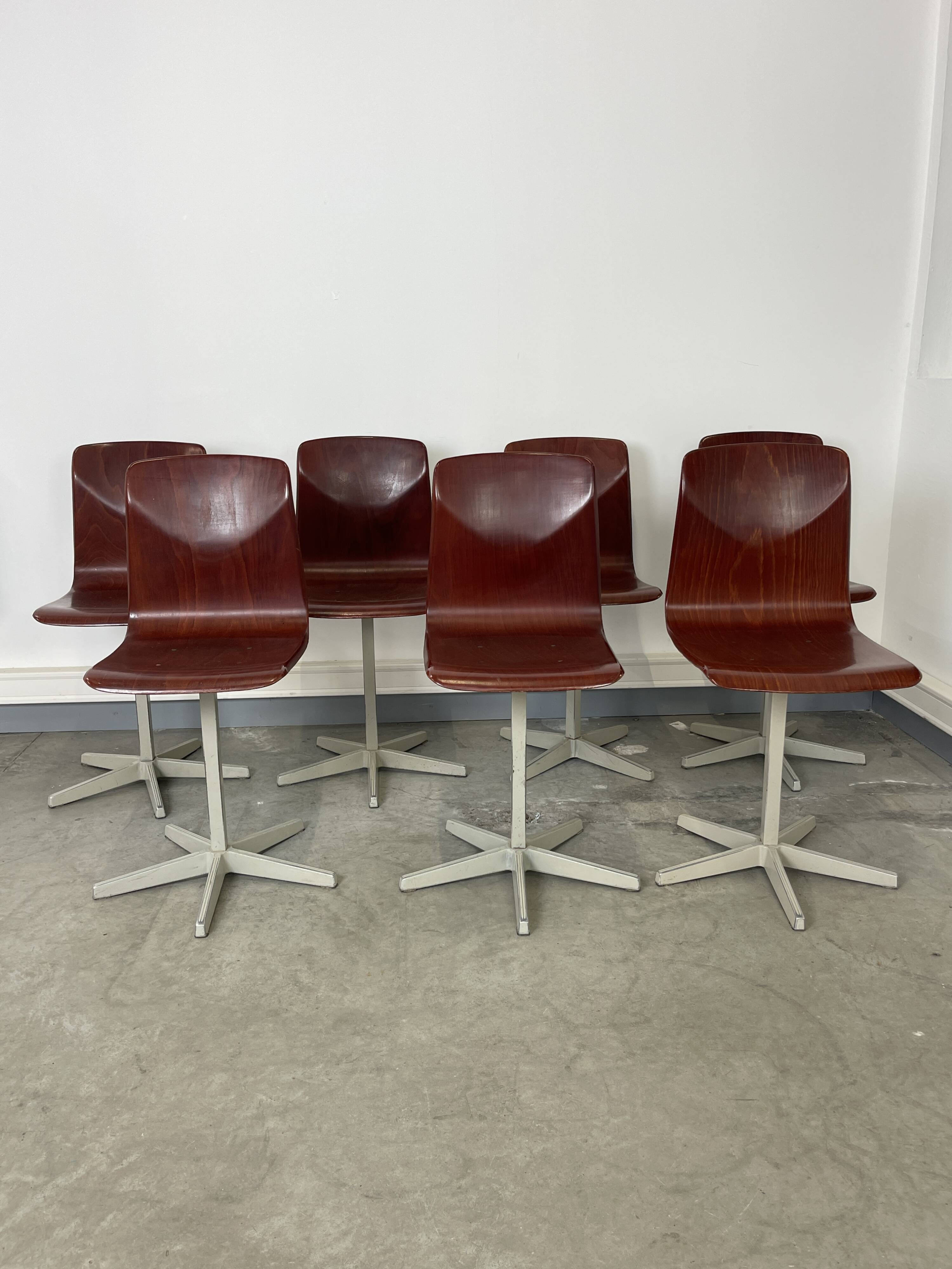 Set of 7 Galvanitas workshop chairs central foot Netherlands 1970s