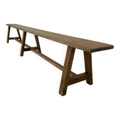 Grand banc de ferme ancien 252 cm bois brut patiné
