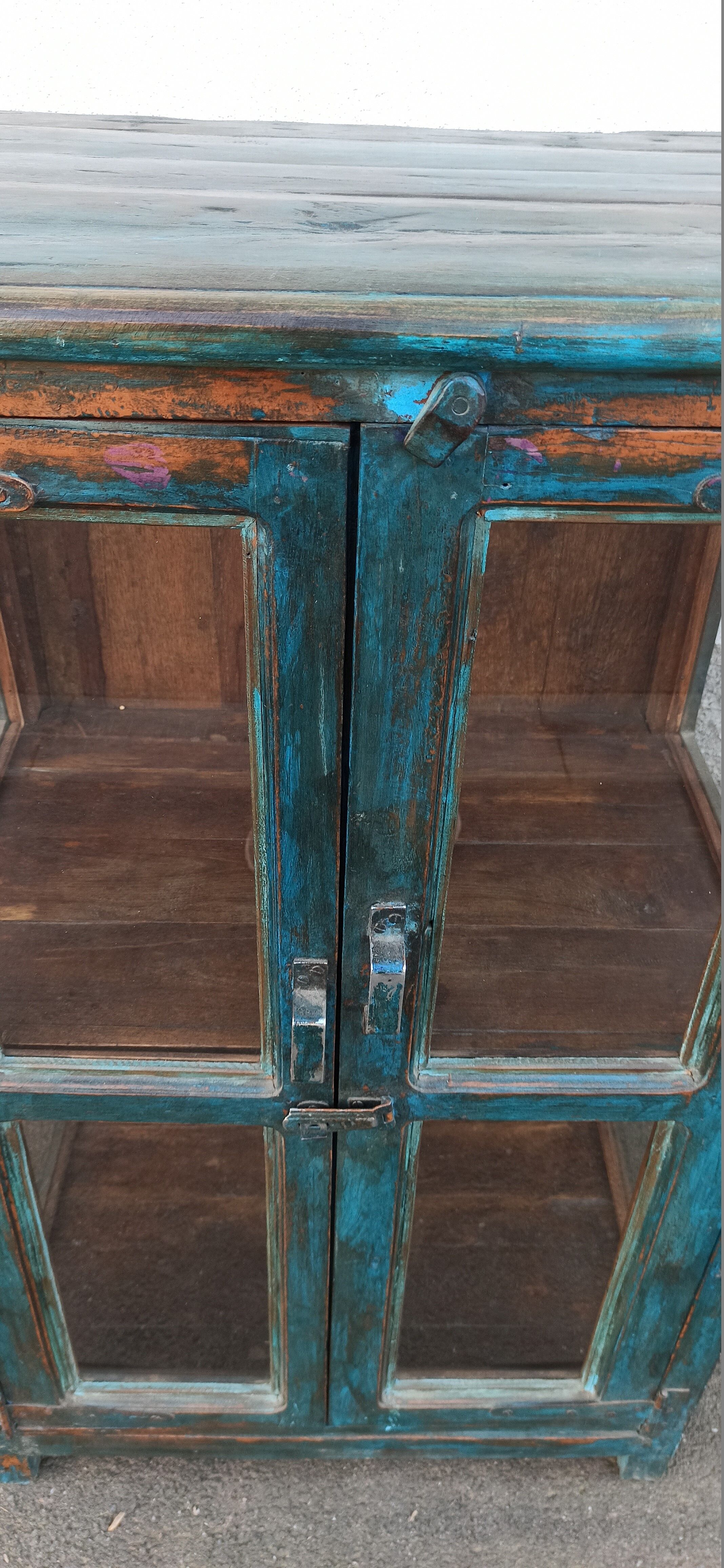 Blue wooden showcase