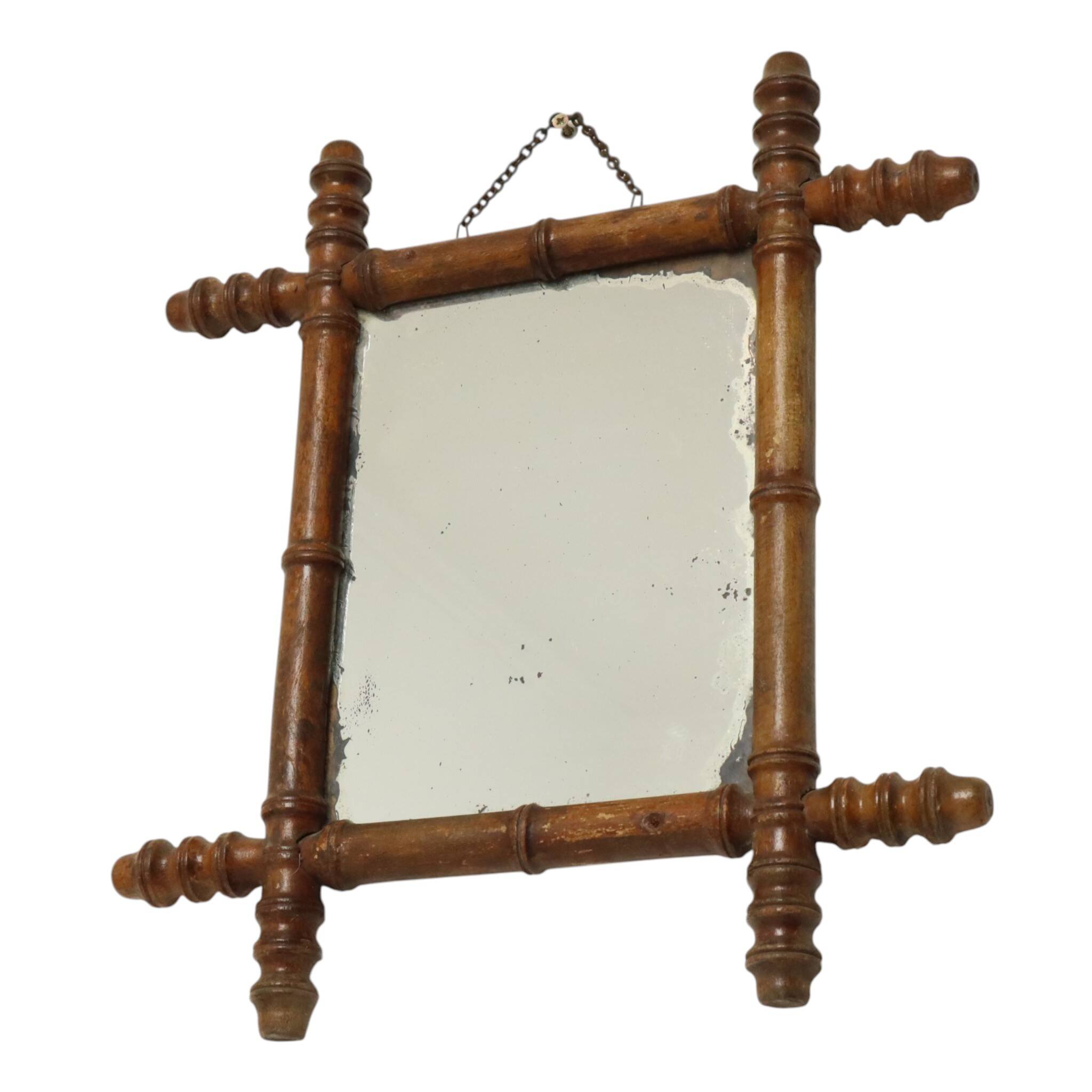 Antique Wooden Faux Bamboo Chinoiserie Mirror 44x39cm
