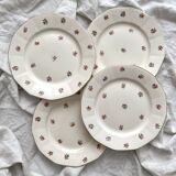 4 assiettes plates fleuries en faïence Digoin Sarreguemines