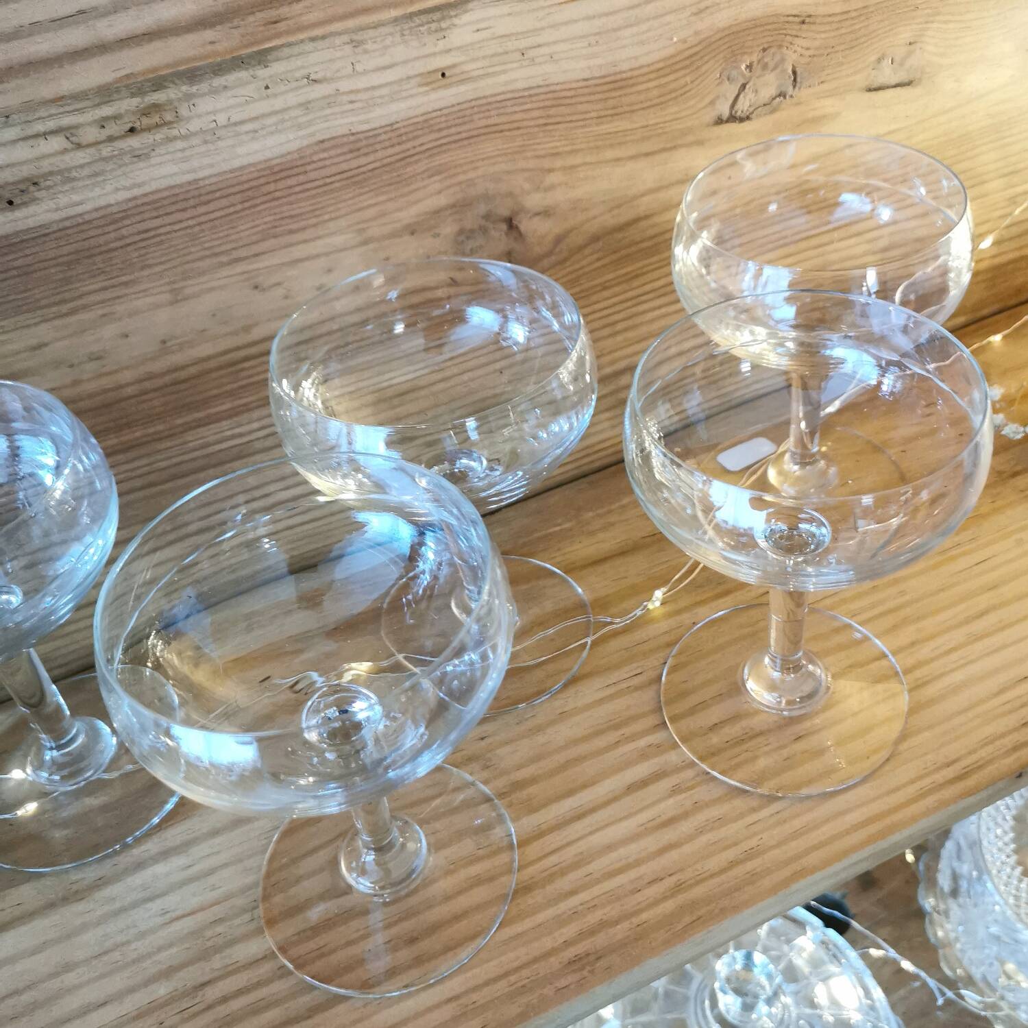5 Champagne glasses in chiseled glass
