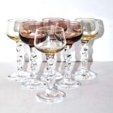 Set of 6 balloon stemmed glasses, Liquor glass in smoked colored glass 9.5cm