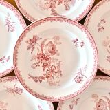 Assiettes du XIXe siècle terre de fer rose Sarreguemines "Fontanges"