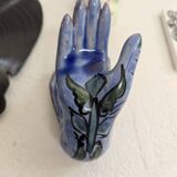 Patère main en céramique émaillée bleu