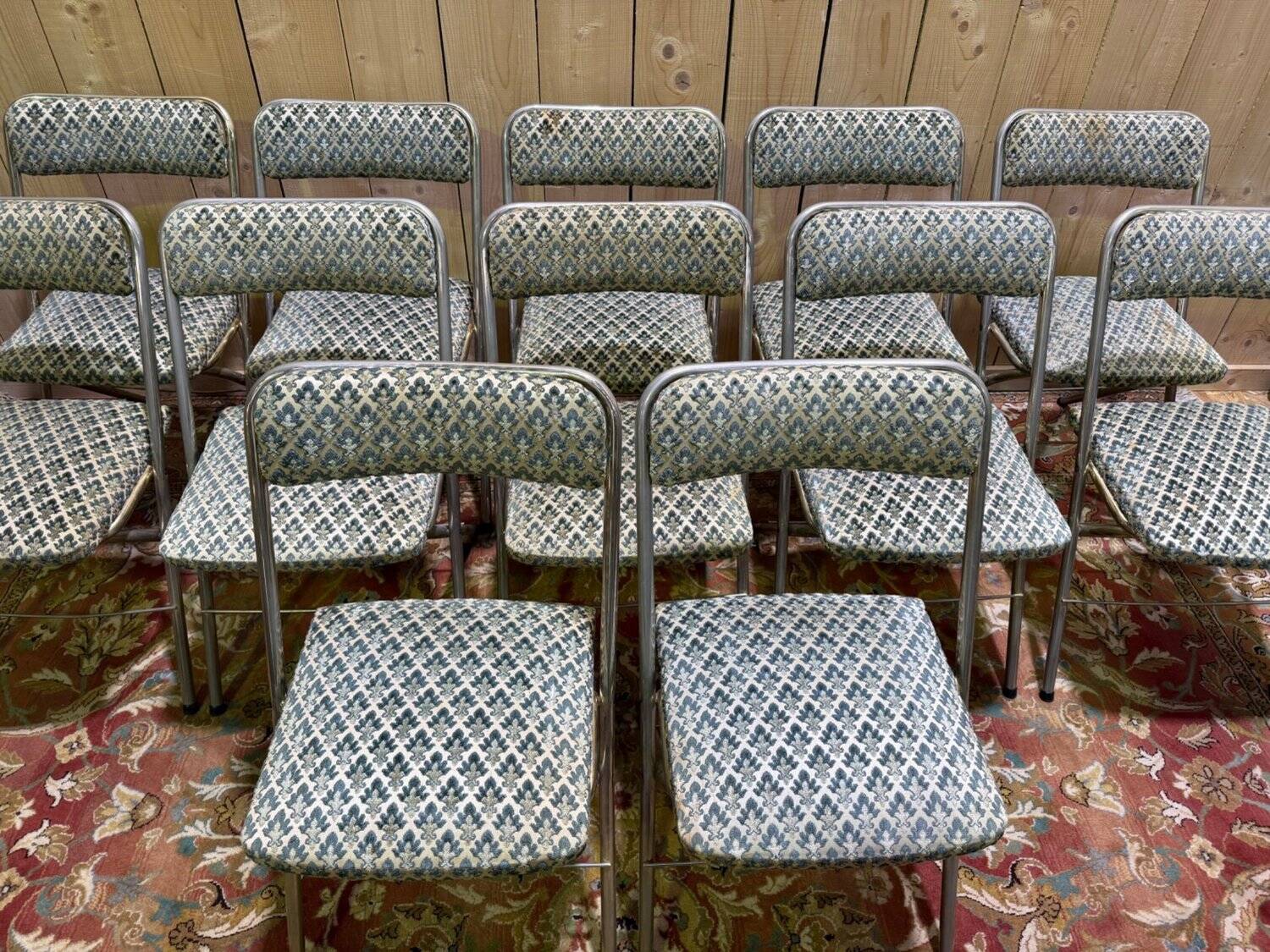 Set of 12 folding chairs – 1960s – Chrome tubular metal