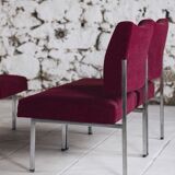 Set of 4 modernist burgundy armchairs, 1970.