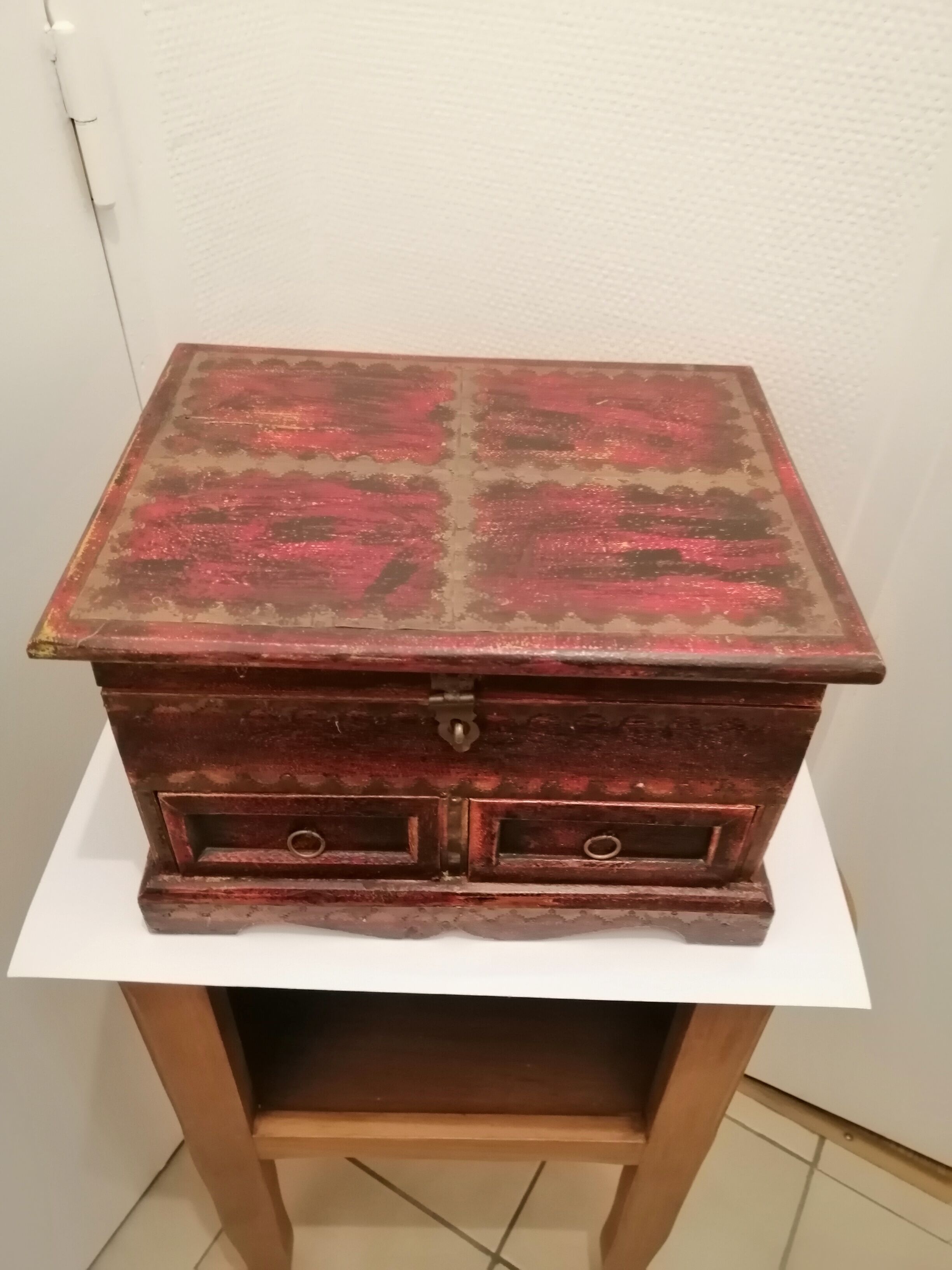 Vintage antique wooden and copper chest